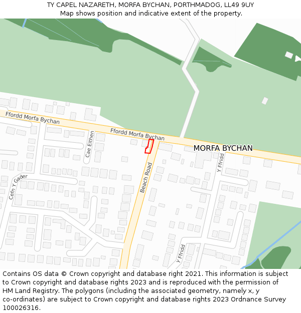TY CAPEL NAZARETH, MORFA BYCHAN, PORTHMADOG, LL49 9UY: Location map and indicative extent of plot
