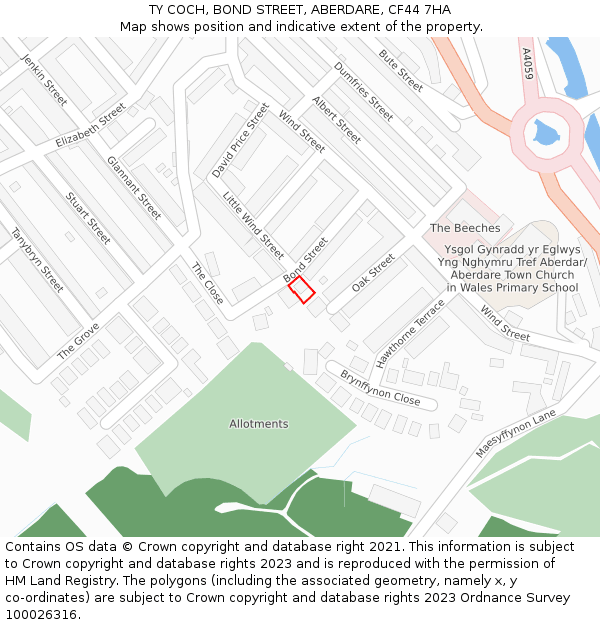 TY COCH, BOND STREET, ABERDARE, CF44 7HA: Location map and indicative extent of plot