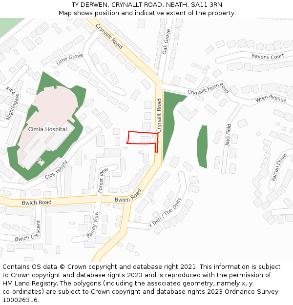 TY DERWEN, CRYNALLT ROAD, NEATH, SA11 3RN: Location map and indicative extent of plot