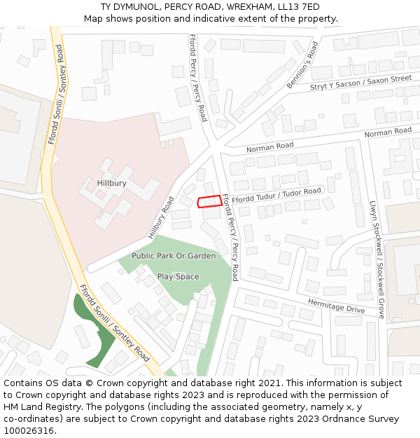 TY DYMUNOL, PERCY ROAD, WREXHAM, LL13 7ED: Location map and indicative extent of plot