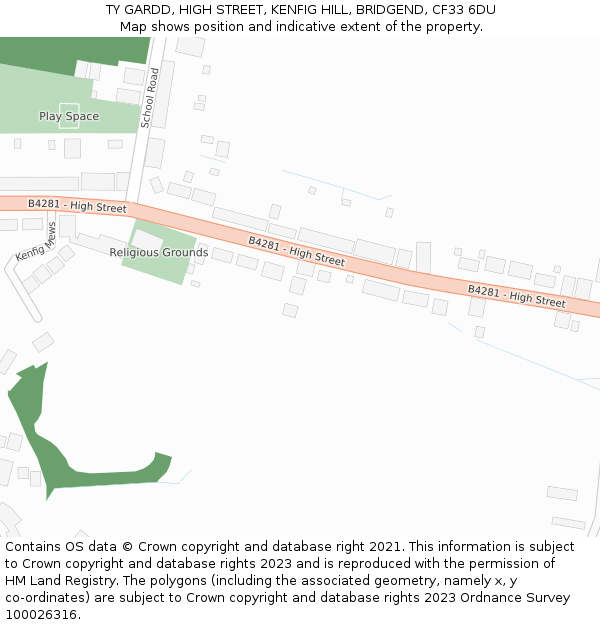 TY GARDD, HIGH STREET, KENFIG HILL, BRIDGEND, CF33 6DU: Location map and indicative extent of plot
