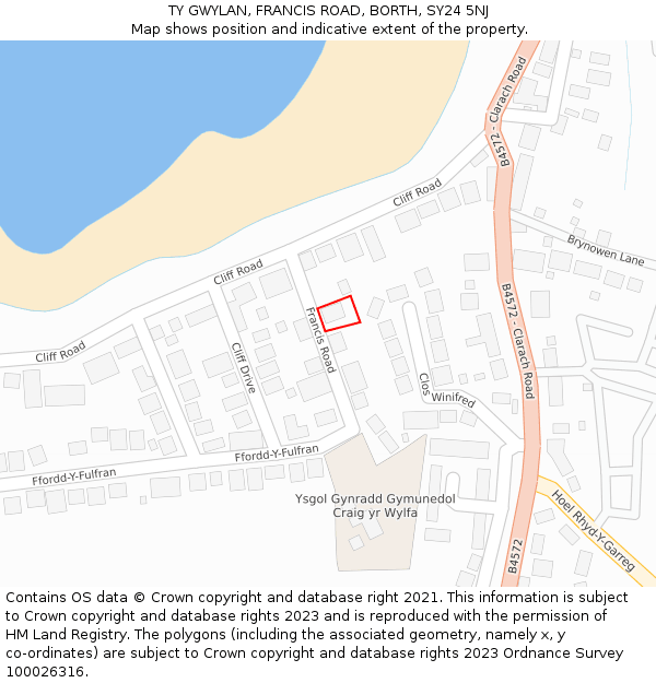 TY GWYLAN, FRANCIS ROAD, BORTH, SY24 5NJ: Location map and indicative extent of plot