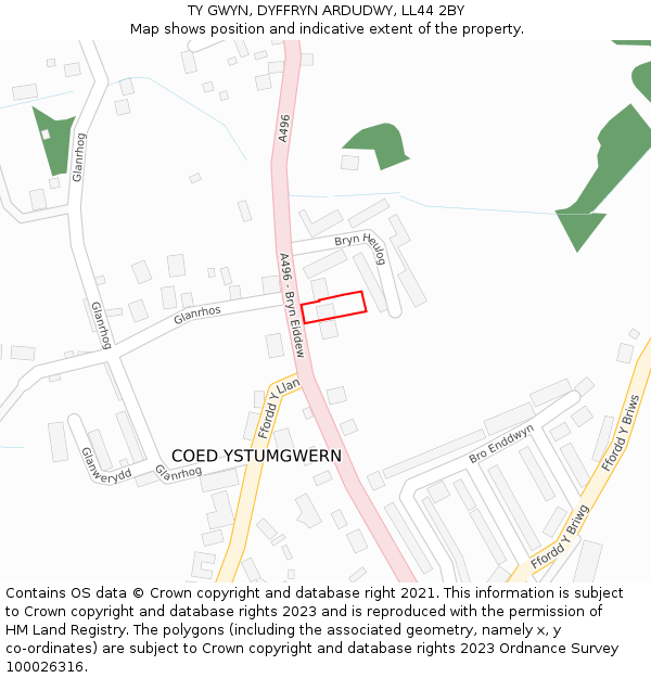 TY GWYN, DYFFRYN ARDUDWY, LL44 2BY: Location map and indicative extent of plot