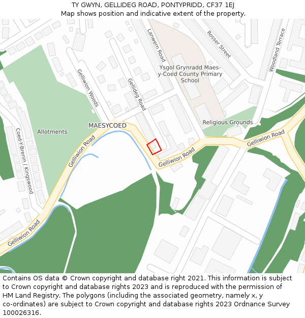 TY GWYN, GELLIDEG ROAD, PONTYPRIDD, CF37 1EJ: Location map and indicative extent of plot