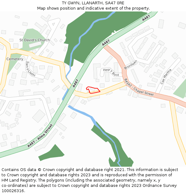 TY GWYN, LLANARTH, SA47 0RE: Location map and indicative extent of plot