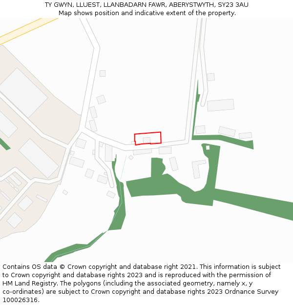 TY GWYN, LLUEST, LLANBADARN FAWR, ABERYSTWYTH, SY23 3AU: Location map and indicative extent of plot