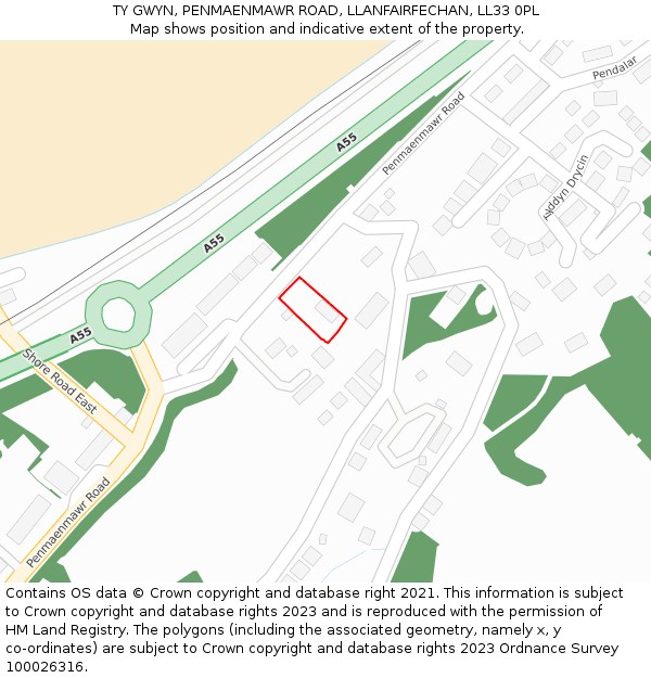 TY GWYN, PENMAENMAWR ROAD, LLANFAIRFECHAN, LL33 0PL: Location map and indicative extent of plot