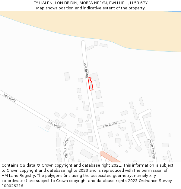 TY HALEN, LON BRIDIN, MORFA NEFYN, PWLLHELI, LL53 6BY: Location map and indicative extent of plot