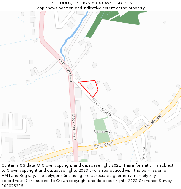 TY HEDDLU, DYFFRYN ARDUDWY, LL44 2DN: Location map and indicative extent of plot