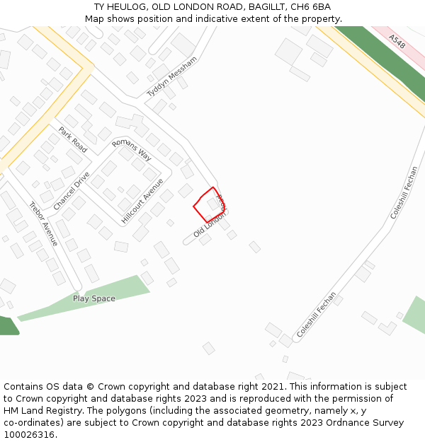 TY HEULOG, OLD LONDON ROAD, BAGILLT, CH6 6BA: Location map and indicative extent of plot