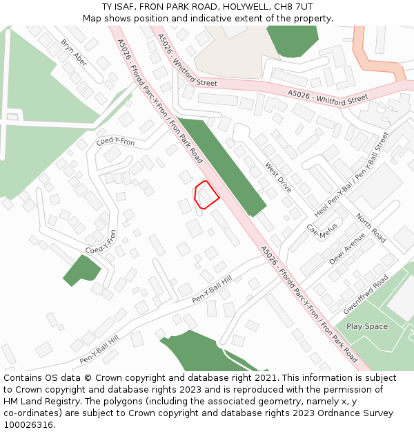 TY ISAF, FRON PARK ROAD, HOLYWELL, CH8 7UT: Location map and indicative extent of plot