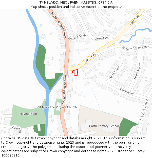 TY NEWYDD, HEOL FAEN, MAESTEG, CF34 0JA: Location map and indicative extent of plot
