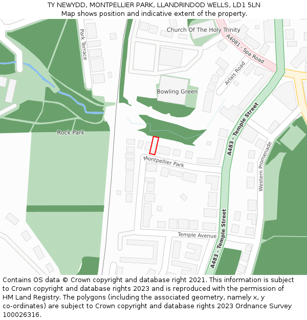 TY NEWYDD, MONTPELLIER PARK, LLANDRINDOD WELLS, LD1 5LN: Location map and indicative extent of plot