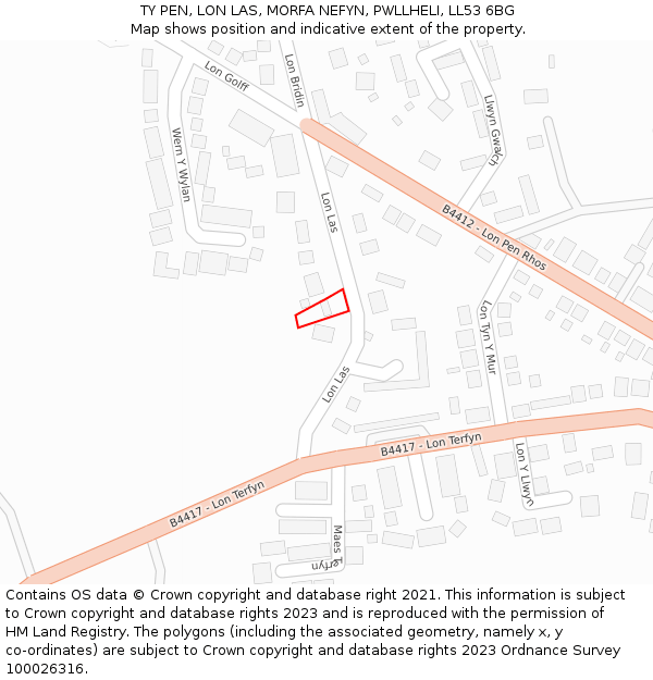 TY PEN, LON LAS, MORFA NEFYN, PWLLHELI, LL53 6BG: Location map and indicative extent of plot