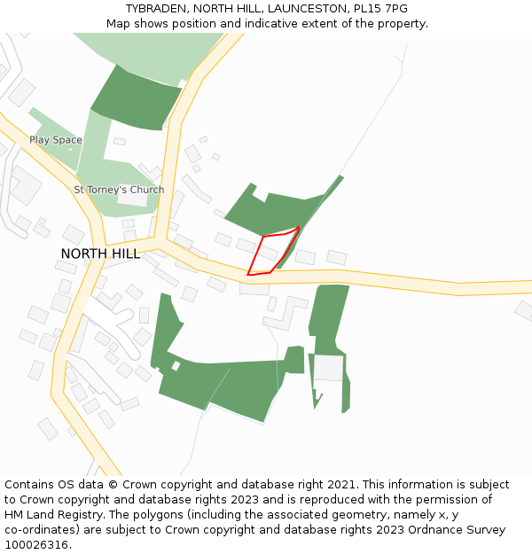 TYBRADEN, NORTH HILL, LAUNCESTON, PL15 7PG: Location map and indicative extent of plot