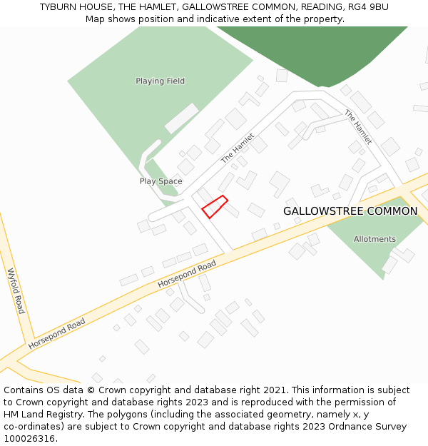 TYBURN HOUSE, THE HAMLET, GALLOWSTREE COMMON, READING, RG4 9BU: Location map and indicative extent of plot