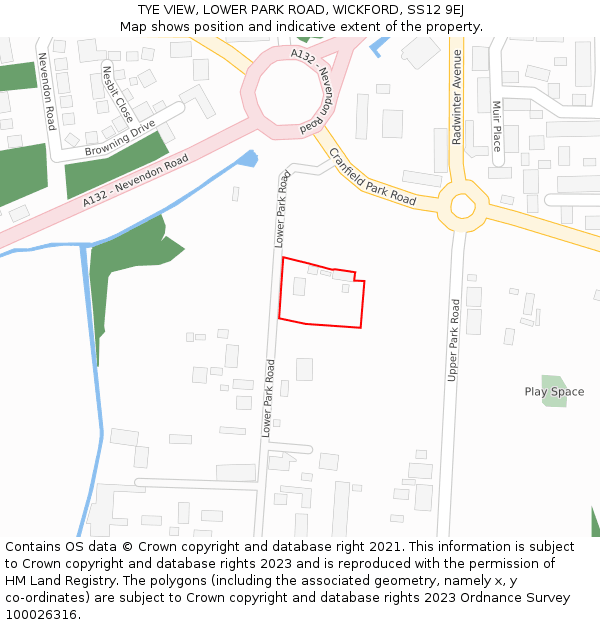 TYE VIEW, LOWER PARK ROAD, WICKFORD, SS12 9EJ: Location map and indicative extent of plot