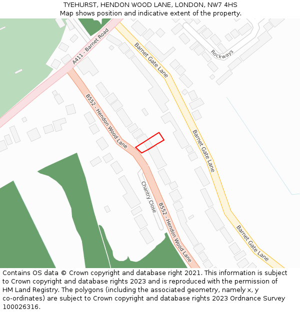 TYEHURST, HENDON WOOD LANE, LONDON, NW7 4HS: Location map and indicative extent of plot