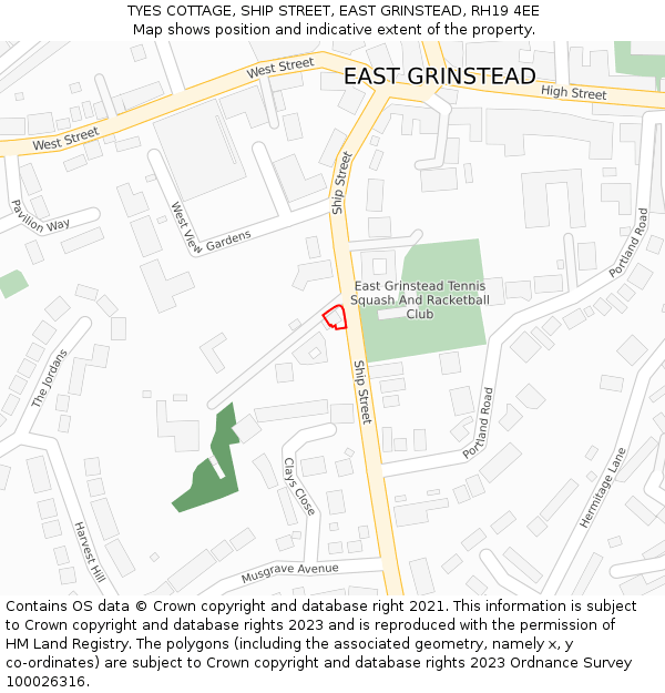 TYES COTTAGE, SHIP STREET, EAST GRINSTEAD, RH19 4EE: Location map and indicative extent of plot
