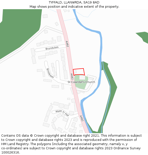 TYFFALD, LLANWRDA, SA19 8AD: Location map and indicative extent of plot