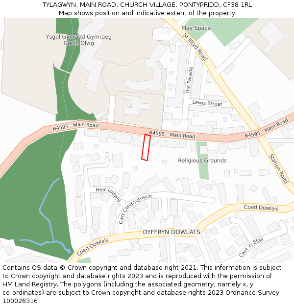TYLAGWYN, MAIN ROAD, CHURCH VILLAGE, PONTYPRIDD, CF38 1RL: Location map and indicative extent of plot