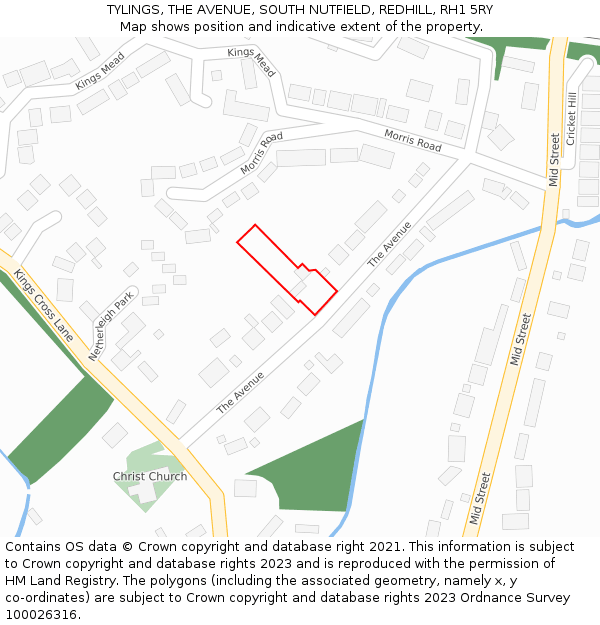 TYLINGS, THE AVENUE, SOUTH NUTFIELD, REDHILL, RH1 5RY: Location map and indicative extent of plot