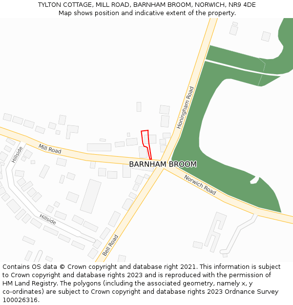 TYLTON COTTAGE, MILL ROAD, BARNHAM BROOM, NORWICH, NR9 4DE: Location map and indicative extent of plot