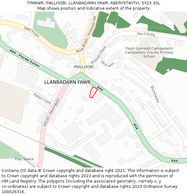 TYMAWR, PWLLHOBI, LLANBADARN FAWR, ABERYSTWYTH, SY23 3SL: Location map and indicative extent of plot