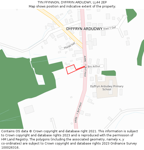 TYN FFYNNON, DYFFRYN ARDUDWY, LL44 2EP: Location map and indicative extent of plot