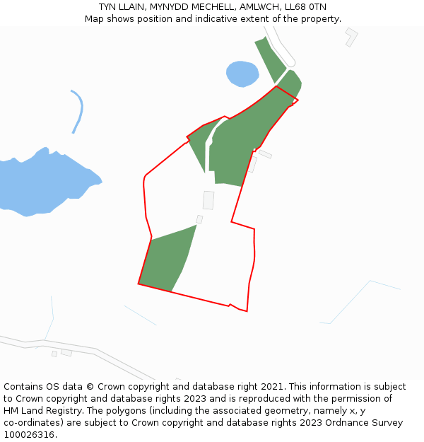 TYN LLAIN, MYNYDD MECHELL, AMLWCH, LL68 0TN: Location map and indicative extent of plot