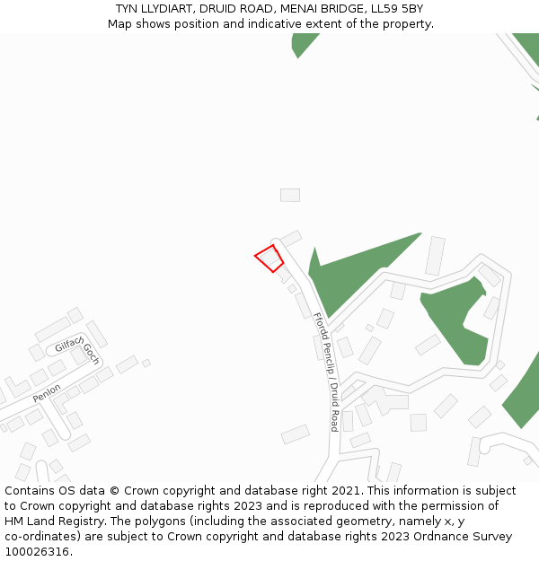 TYN LLYDIART, DRUID ROAD, MENAI BRIDGE, LL59 5BY: Location map and indicative extent of plot