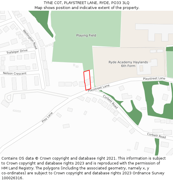 TYNE COT, PLAYSTREET LANE, RYDE, PO33 3LQ: Location map and indicative extent of plot