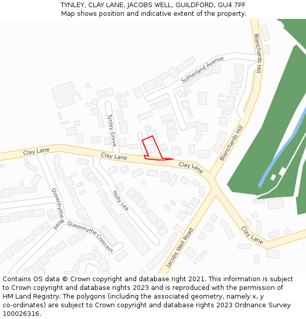 TYNLEY, CLAY LANE, JACOBS WELL, GUILDFORD, GU4 7PF: Location map and indicative extent of plot