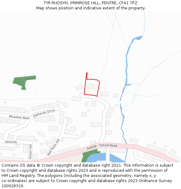 TYR RHOSYN, PRIMROSE HILL, PENTRE, CF41 7PZ: Location map and indicative extent of plot