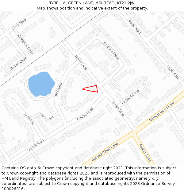TYRELLA, GREEN LANE, ASHTEAD, KT21 2JW: Location map and indicative extent of plot