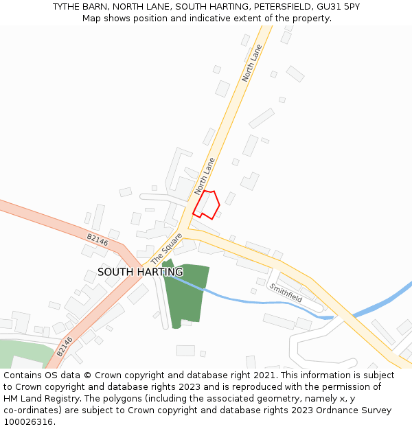 TYTHE BARN, NORTH LANE, SOUTH HARTING, PETERSFIELD, GU31 5PY: Location map and indicative extent of plot