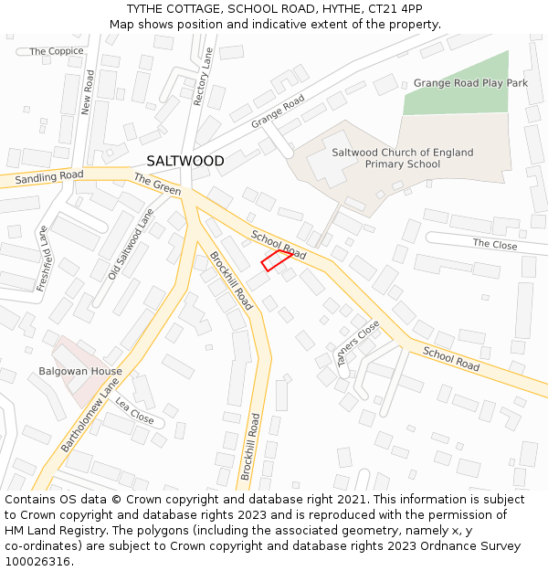 TYTHE COTTAGE, SCHOOL ROAD, HYTHE, CT21 4PP: Location map and indicative extent of plot