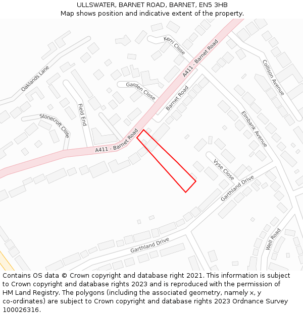 ULLSWATER, BARNET ROAD, BARNET, EN5 3HB: Location map and indicative extent of plot