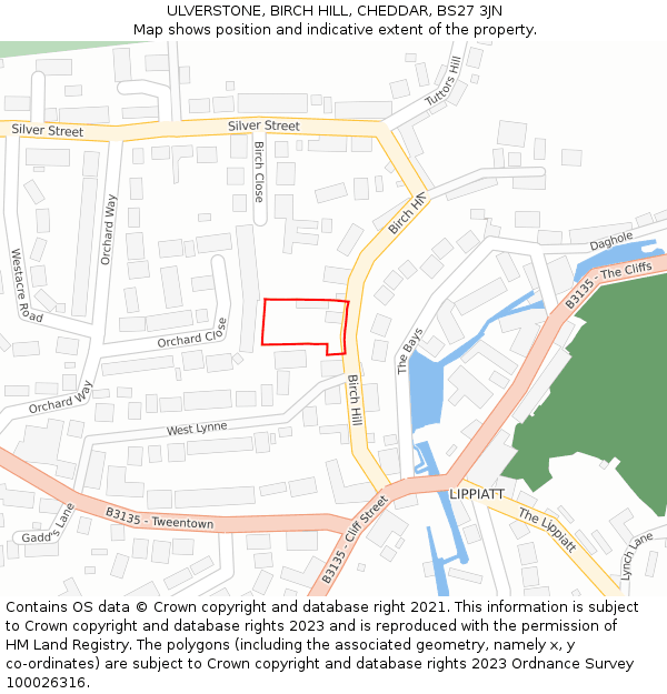 ULVERSTONE, BIRCH HILL, CHEDDAR, BS27 3JN: Location map and indicative extent of plot