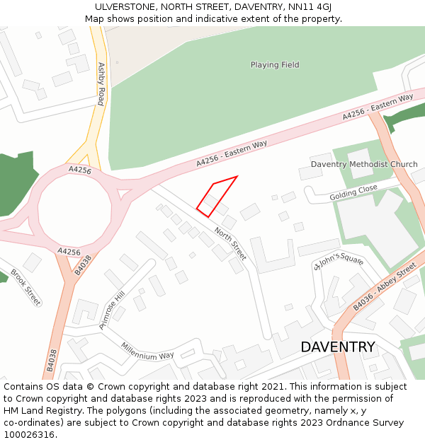 ULVERSTONE, NORTH STREET, DAVENTRY, NN11 4GJ: Location map and indicative extent of plot
