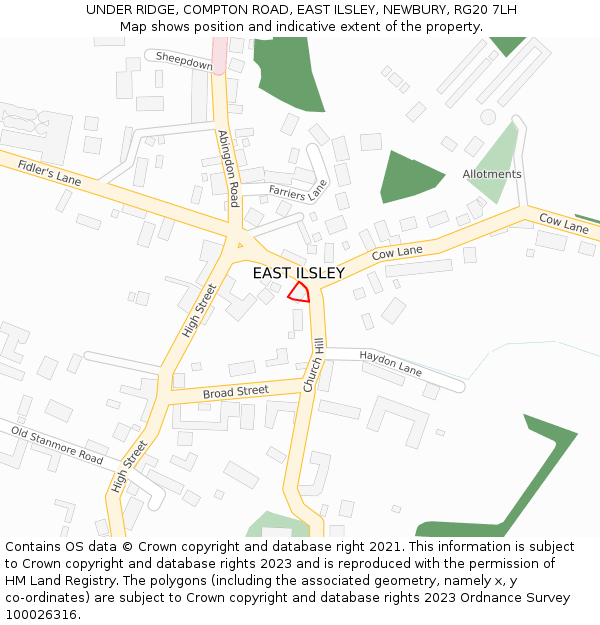 UNDER RIDGE, COMPTON ROAD, EAST ILSLEY, NEWBURY, RG20 7LH: Location map and indicative extent of plot
