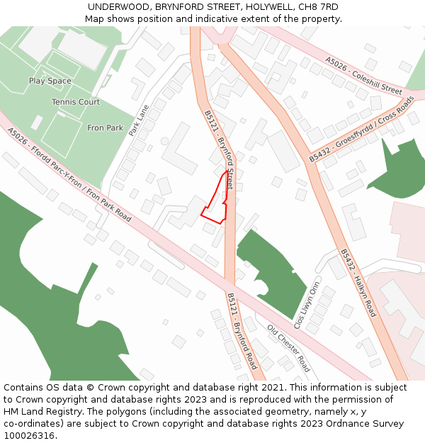 UNDERWOOD, BRYNFORD STREET, HOLYWELL, CH8 7RD: Location map and indicative extent of plot