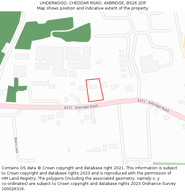 UNDERWOOD, CHEDDAR ROAD, AXBRIDGE, BS26 2DP: Location map and indicative extent of plot