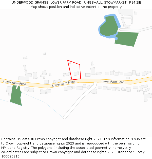 UNDERWOOD GRANGE, LOWER FARM ROAD, RINGSHALL, STOWMARKET, IP14 2JE: Location map and indicative extent of plot