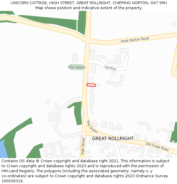 UNICORN COTTAGE, HIGH STREET, GREAT ROLLRIGHT, CHIPPING NORTON, OX7 5RH: Location map and indicative extent of plot