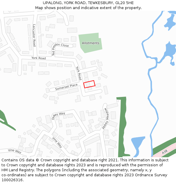 UPALONG, YORK ROAD, TEWKESBURY, GL20 5HE: Location map and indicative extent of plot