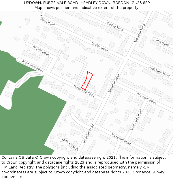 UPDOWN, FURZE VALE ROAD, HEADLEY DOWN, BORDON, GU35 8EP: Location map and indicative extent of plot