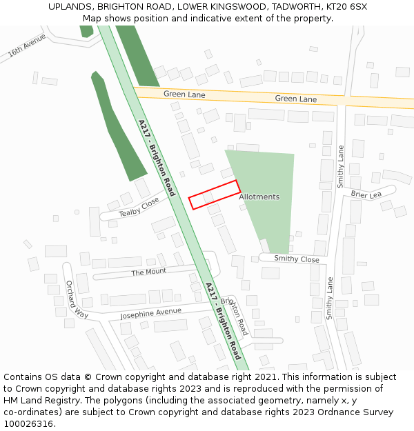 UPLANDS, BRIGHTON ROAD, LOWER KINGSWOOD, TADWORTH, KT20 6SX: Location map and indicative extent of plot