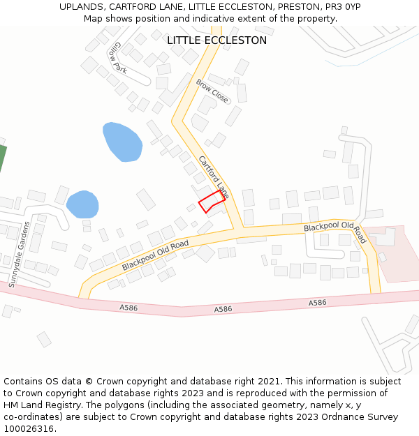 UPLANDS, CARTFORD LANE, LITTLE ECCLESTON, PRESTON, PR3 0YP: Location map and indicative extent of plot