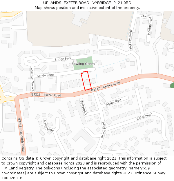 UPLANDS, EXETER ROAD, IVYBRIDGE, PL21 0BD: Location map and indicative extent of plot